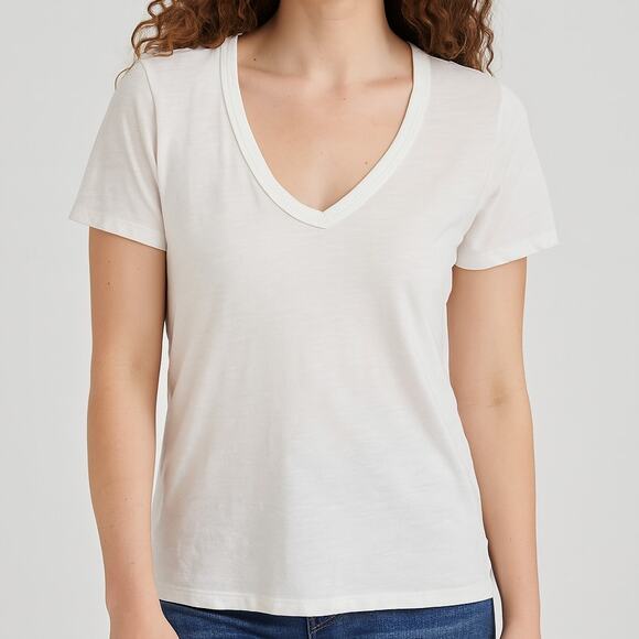New Faherty Sunwashed V Neck Tee in White Organic Cotton - Picture 1 of 8